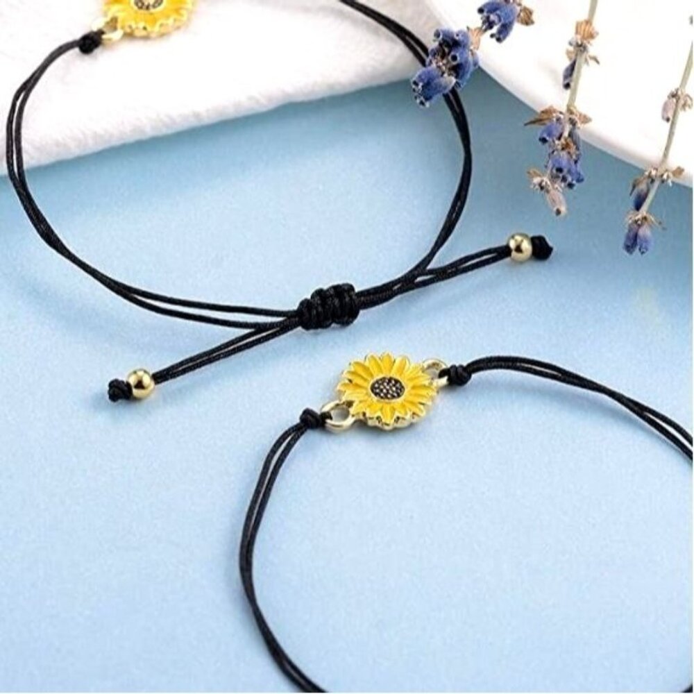 Allyson Aurora Sunflower Double Leather Strand Bracelet Gift Packaged - Picture 4 of 10
